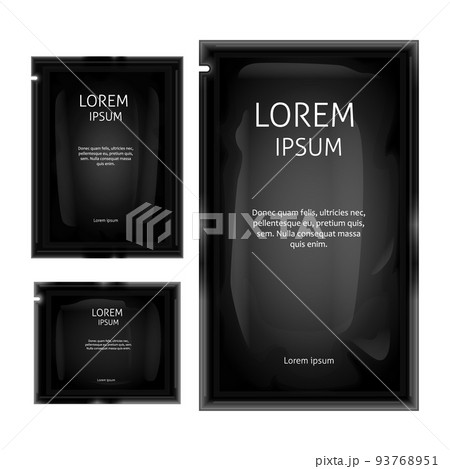Vector black blank sachet, foil bag package mockup Vector black blank sachet, foil bag package mockup 93768951