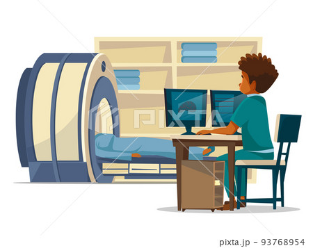 Brain MRI tomography vector cartoon illustration of doctor and patient on head tomographic scan medical examination Brain MRI tomography vector cartoon illustration of doctor and patient on head tomographic scan medical examination 93768954