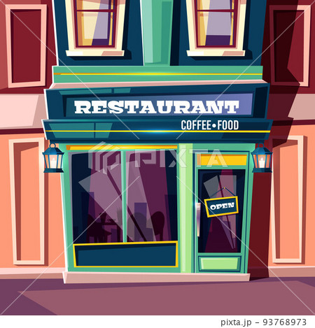 Street cafe in city house facade cartoon vector 93768973