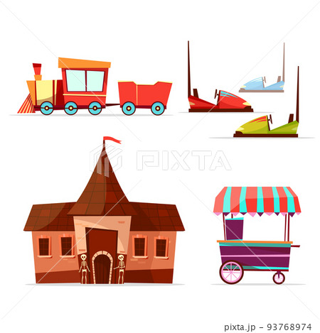 Vector cartoon amusement park attractions set. 93768974