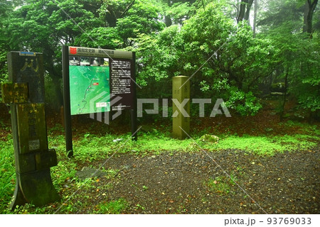 三島市 接待茶屋の箱根旧街道案内板と新緑 三島市 接待茶屋の箱根旧街道案内板と新緑 93769033