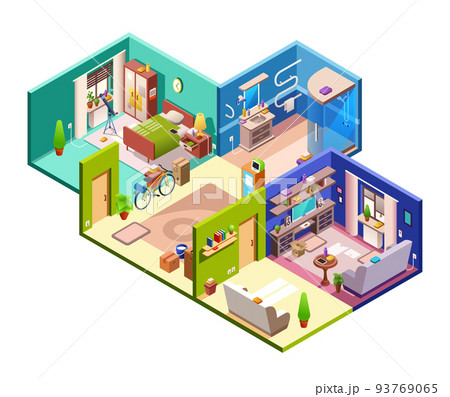 Apartment rooms vector cross section illustration 93769065