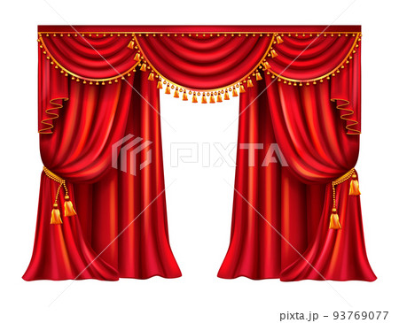 Red silk curtain with lambrequin realistic vector Red silk curtain with lambrequin realistic vector 93769077