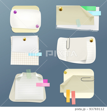 Vector note papers, sheets with pins, clips 93769112