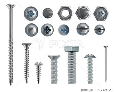 Vector 3d realistic steel bolts, nails, screws 93769121