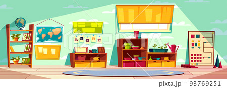 Modern kindergarten empty interior cartoon vector Modern kindergarten empty interior cartoon vector 93769251