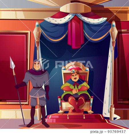 Vector throne room, ballroom with king, guard. Vector throne room, ballroom with king, guard. 93769437