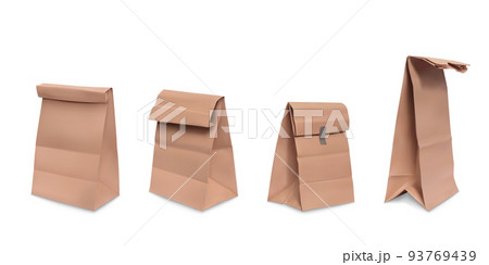 Vector realistic set brown paper grocery bags Vector realistic set brown paper grocery bags 93769439