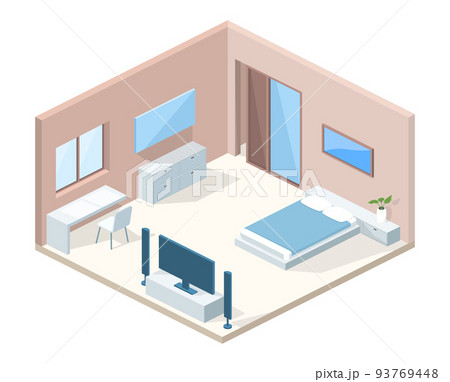 Bedroom interior cross section vector illustration 93769448