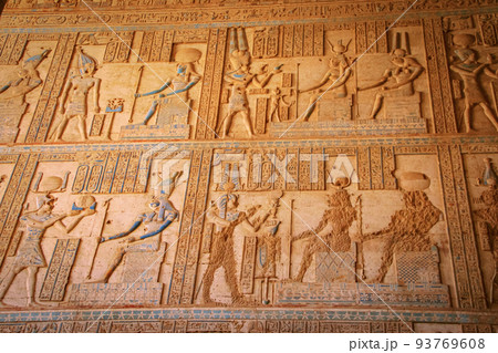 The ruins of the beautiful ancient temple of Dendera or Hathor, Egypt, Dendera The ruins of the beautiful ancient temple of Dendera or Hathor, Egypt, Dendera 93769608