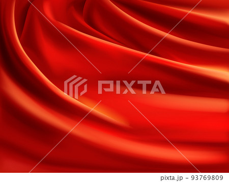 Red silk with creases realistic vector background 93769809