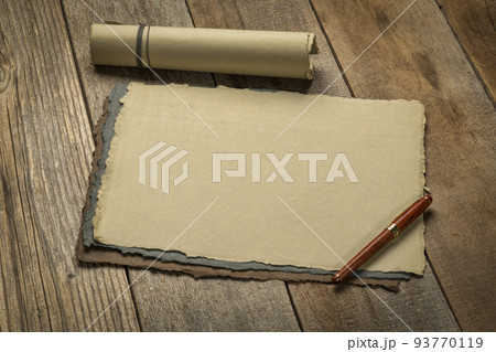 sheets of blank handmade paper with rough edges 93770119
