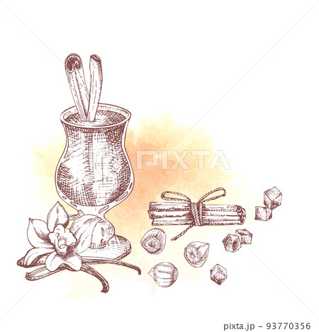 Alcoholic cocktail drink Hand drawn sketch art, watercolor background Irish coffee, eggnog Christmas bar Vintage design for restaurant, cafe menu, flyer, banner, poster Engraving style Alcoholic cocktail drink Hand drawn sketch art, watercolor background Irish coffee, eggnog Christmas bar Vintage design for restaurant, cafe menu, flyer, banner, poster Engraving style 93770356
