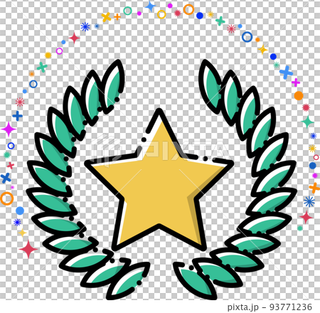 月桂花環和星形簡單圖標。帶有排名和等級的單點插圖材料。 月桂花環和星形簡單圖標。帶有排名和等級的單點插圖材料。 93771236
