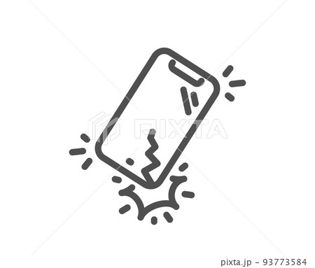 Smartphone broken line icon. Phone crack sign. Mobile device crash symbol. Quality design element. Linear style smartphone broken icon. Editable stroke. Vector 93773584