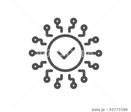 Security network line icon. Cyber defence sign. Artificial intelligence symbol. Quality design element. Linear style security network icon. Editable stroke. Vector 93773586