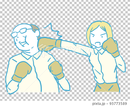 Woman hitting a man with boxing gloves Woman hitting a man with boxing gloves 93773589