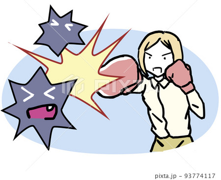ウイルスを殴って撃退する女性 ウイルスを殴って撃退する女性 93774117