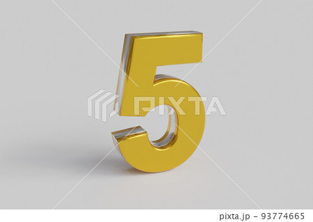 Letter number Five 3D render gold font with silver outline isolated white background. Clipping path Letter number Five 3D render gold font with silver outline isolated white background. Clipping path 93774665