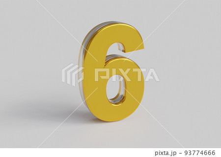 Letter number Six 3D render gold font with silver outline isolated white background. Clipping path Letter number Six 3D render gold font with silver outline isolated white background. Clipping path 93774666