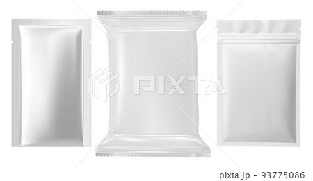 Foil pouch pack mockup. Foil sachet vector package Foil pouch pack mockup. Foil sachet vector package 93775086