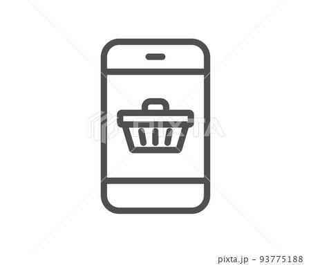 Mobile Shopping cart line icon. Smartphone Online buying sign. Supermarket basket symbol. Quality design element. Linear style smartphone buying icon. Editable stroke. Vector 93775188