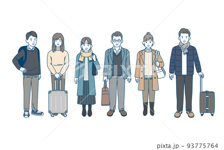 冬旅　秋旅　旅行に行く人々　帰省　観光客　冬休み　イラスト 93775764