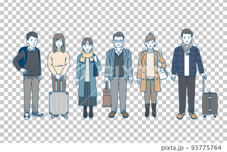 冬旅　秋旅　旅行に行く人々　帰省　観光客　冬休み　イラスト 93775764
