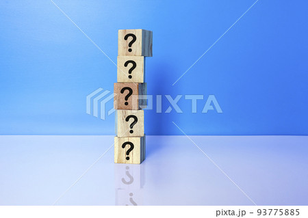 Cubes with question marks with reflection on white background. Cubes with question marks with reflection on white background. 93775885