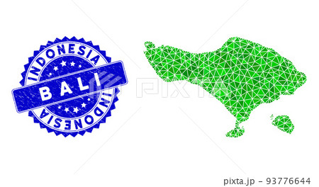 Rosette Textured Badge With Green Vector Lowpoly Bali Map mosaic 93776644