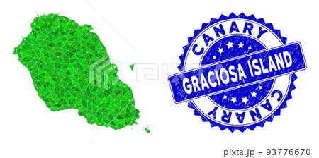 Rosette Textured Stamp And Green Vector Lowpoly Graciosa Island Map mosaic Rosette Textured Stamp And Green Vector Lowpoly Graciosa Island Map mosaic 93776670