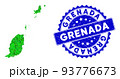 Rosette Textured Seal Imprint and Green Vector Triangle Filled Grenada Map mosaic 93776673