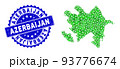Rosette Distress Stamp And Green Vector Lowpoly Azerbaijan Map mosaic 93776674