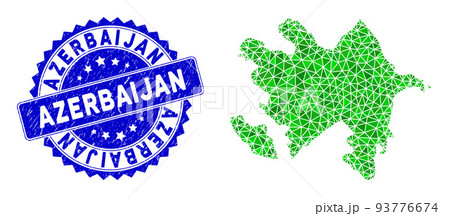 Rosette Distress Stamp And Green Vector Lowpoly Azerbaijan Map mosaic 93776674
