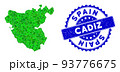 Rosette Rubber Seal Imprint With Green Vector Lowpoly Cadiz Province Map mosaic 93776675