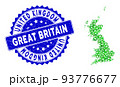 Rosette Grunge Stamp And Green Vector Lowpoly Great Britain Map mosaic 93776677