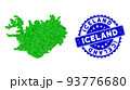 Rosette Rubber Stamp Seal And Green Vector Triangle Filled Iceland Map mosaic 93776680
