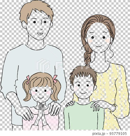 Family of 4, dad, mom, siblings, smile, upper body 93779105