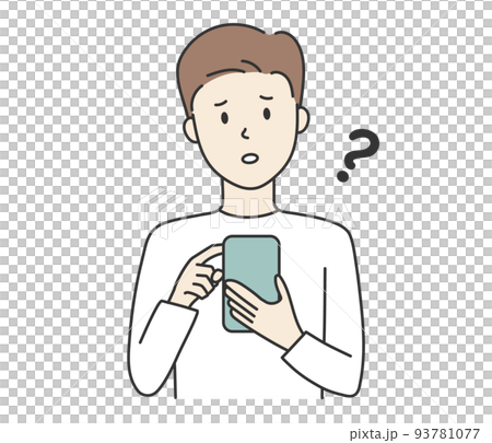 A man who is worried about tilting his head while looking at a smartphone 93781077