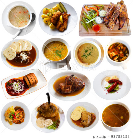 Various dishes of czech cuisine isolated on white background Various dishes of czech cuisine isolated on white background 93782132