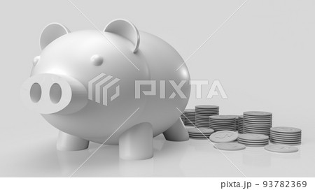 The white piggy bank and coins on clear background 3d rendering The white piggy bank and coins on clear background 3d rendering 93782369