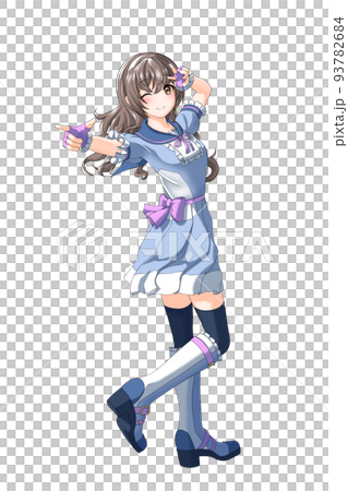 【自然な髪色】学園の夏服（青系制服）っぽい衣装を着た紫担当巻き髪の女の子 93782684