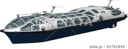 松本零士氏がデザインした水上バス卑弥呼の鳥瞰イラスト、背景透明 93782846