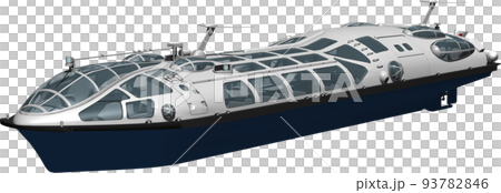 松本零士氏がデザインした水上バス卑弥呼の鳥瞰イラスト、背景透明 93782846