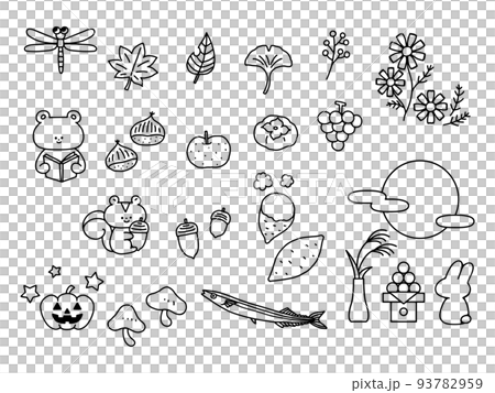 秋のモチーフいろいろイラストセット/線画 秋のモチーフいろいろイラストセット/線画 93782959