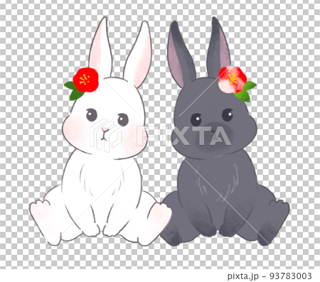 山茶花和兔子新年賀卡材料的插圖 93783003