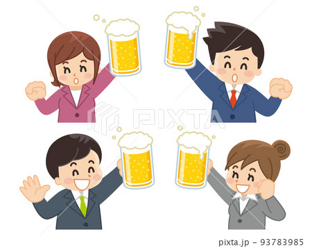 スーツを着た男女がビールで乾杯している スーツを着た男女がビールで乾杯している 93783985