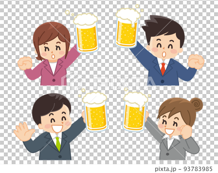 スーツを着た男女がビールで乾杯している スーツを着た男女がビールで乾杯している 93783985