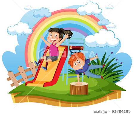 Girl on slide at playground 93784199