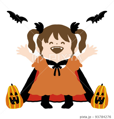 ハロウィン ドラキュラ風コーデの女の子のイラスト素材